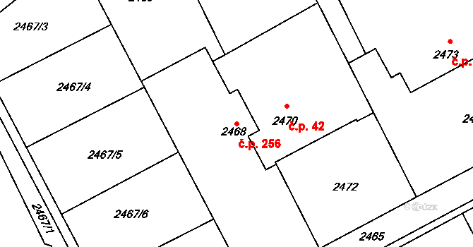 Libušín 256 na parcele st. 2468 v KÚ Libušín, Katastrální mapa