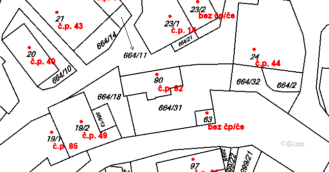Staňkov 82 na parcele st. 90 v KÚ Staňkov, Katastrální mapa