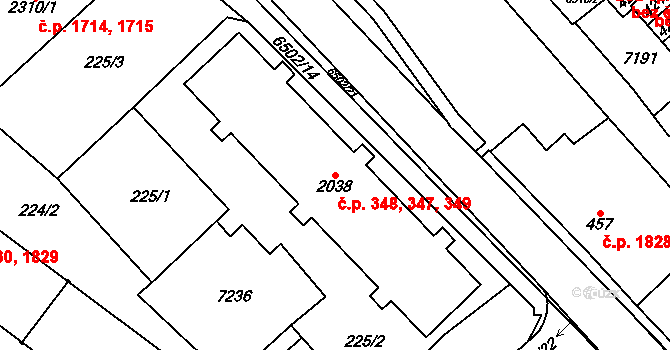 Kraslice 347,348,349 na parcele st. 2038 v KÚ Kraslice, Katastrální mapa