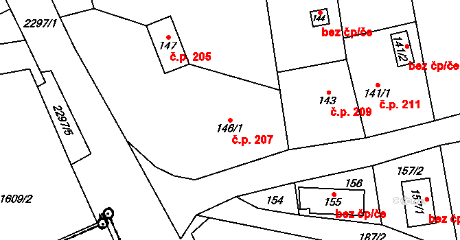 Staříč 207 na parcele st. 146/1 v KÚ Staříč, Katastrální mapa