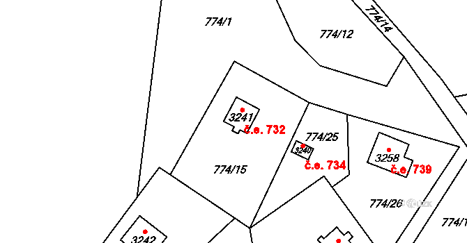 Ostravice 732 na parcele st. 3241 v KÚ Staré Hamry 2, Katastrální mapa