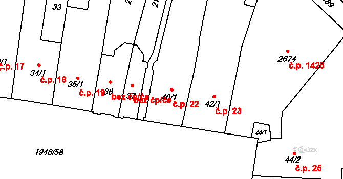 Třebechovice pod Orebem 22 na parcele st. 40/1 v KÚ Třebechovice pod Orebem, Katastrální mapa