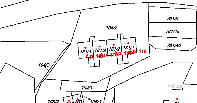Jarošov 118 na parcele st. 181/3 v KÚ Jarošov u Litomyšle, Katastrální mapa