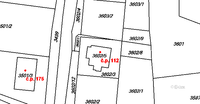 Sušice 112, Moravská Třebová na parcele st. 3602/5 v KÚ Moravská Třebová, Katastrální mapa