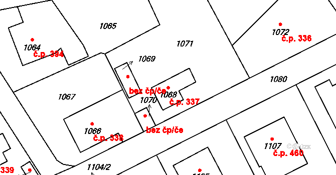 Komárov 337 na parcele st. 1068 v KÚ Komárov u Hořovic, Katastrální mapa