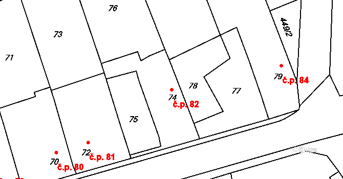 Žerotín 82 na parcele st. 74 v KÚ Žerotín, Katastrální mapa