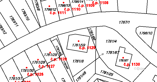Jilemnice 1129 na parcele st. 1781/59 v KÚ Jilemnice, Katastrální mapa