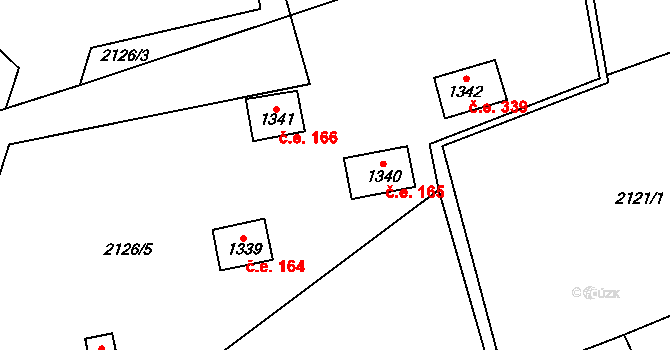 Prostřední Bečva 165 na parcele st. 1340 v KÚ Prostřední Bečva, Katastrální mapa