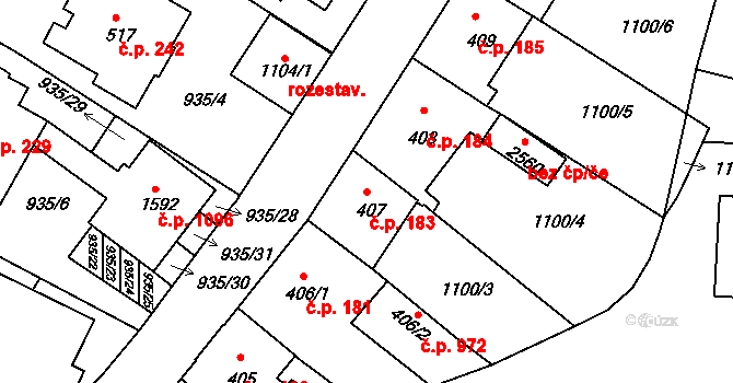 Prachatice II 183, Prachatice na parcele st. 407 v KÚ Prachatice, Katastrální mapa
