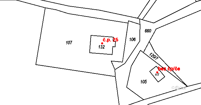 Vlčkovice 25, Mladkov na parcele st. 132 v KÚ Vlčkovice u Mladkova, Katastrální mapa