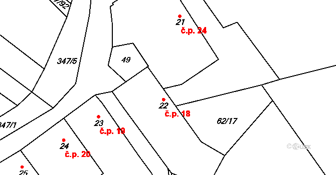 Sedlatice 18 na parcele st. 22 v KÚ Sedlatice, Katastrální mapa
