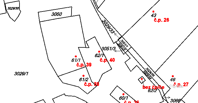 Zvěrkovice 40 na parcele st. 62/1 v KÚ Zvěrkovice u Moravských Budějovic, Katastrální mapa