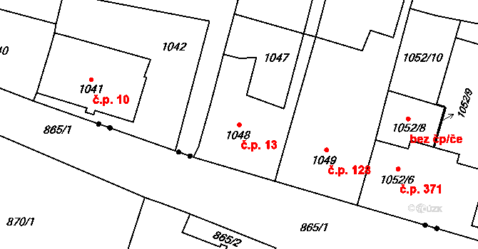 Pudlov 13, Bohumín na parcele st. 1048 v KÚ Pudlov, Katastrální mapa