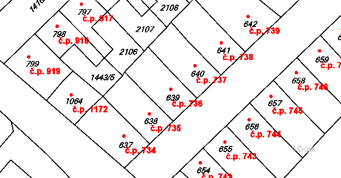 Předměstí 736, Svitavy na parcele st. 639 v KÚ Svitavy-předměstí, Katastrální mapa