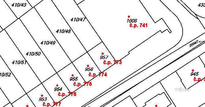 Mařatice 773, Uherské Hradiště na parcele st. 957 v KÚ Mařatice, Katastrální mapa