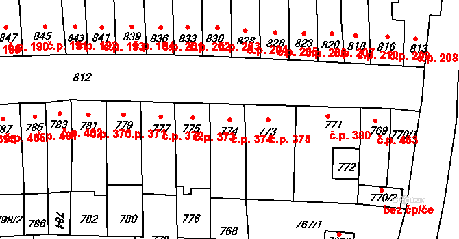 Tuřany 374, Brno na parcele st. 774 v KÚ Tuřany, Katastrální mapa