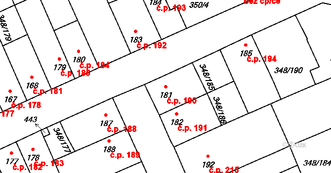 Černčice 190 na parcele st. 181 v KÚ Černčice u Loun, Katastrální mapa