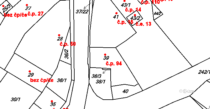 Hudcov 94, Teplice na parcele st. 39 v KÚ Hudcov, Katastrální mapa