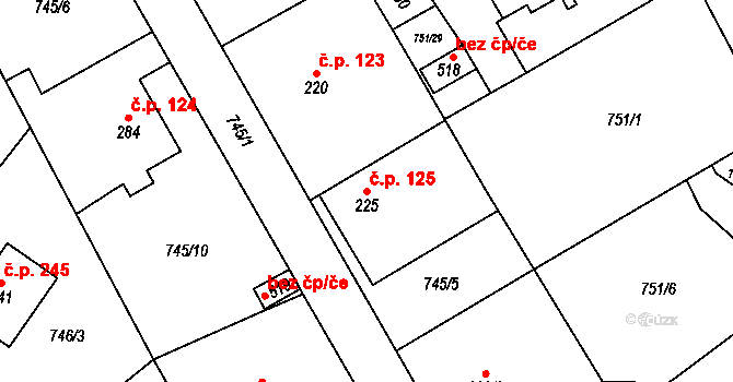 Liběchov 125 na parcele st. 225 v KÚ Liběchov, Katastrální mapa