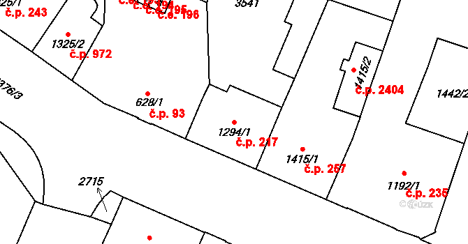 Cheb 217 na parcele st. 1294/1 v KÚ Cheb, Katastrální mapa
