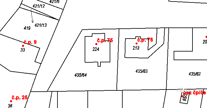 Chudíř 75 na parcele st. 224 v KÚ Chudíř, Katastrální mapa
