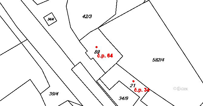 Oldřiš 64, Blažejov na parcele st. 89 v KÚ Oldřiš u Blažejova, Katastrální mapa