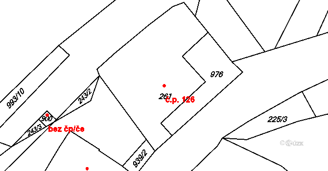 Borohrádek 126 na parcele st. 261 v KÚ Borohrádek, Katastrální mapa