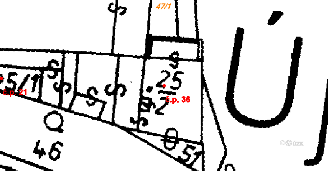 Újezdec 36 na parcele st. 25/2 v KÚ Újezdec u Kardašovy Řečice, Katastrální mapa