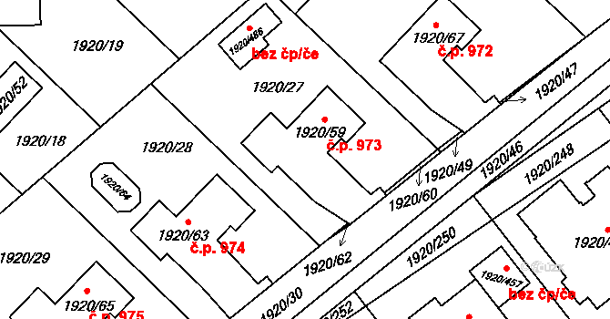 Uhříněves 973, Praha na parcele st. 1920/59 v KÚ Uhříněves, Katastrální mapa
