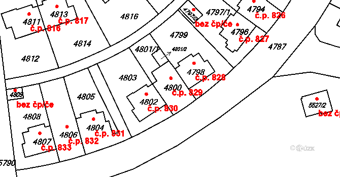 Záběhlice 829, Praha na parcele st. 4800 v KÚ Záběhlice, Katastrální mapa