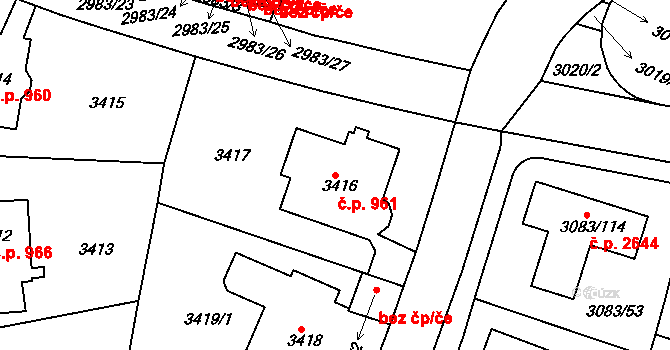 Dejvice 961, Praha na parcele st. 3416 v KÚ Dejvice, Katastrální mapa