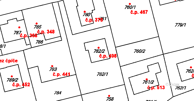 Řepy 498, Praha na parcele st. 782/2 v KÚ Řepy, Katastrální mapa