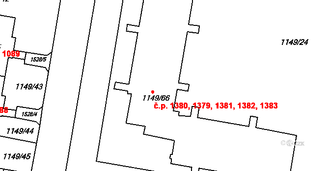 Řepy 1379,1380,1381,1382,, Praha na parcele st. 1149/66 v KÚ Řepy, Katastrální mapa