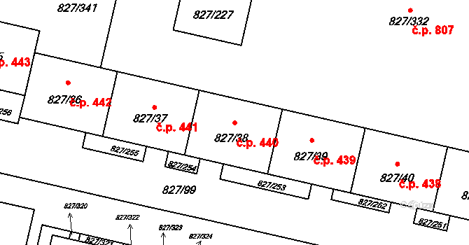 Bohnice 440, Praha na parcele st. 827/38 v KÚ Bohnice, Katastrální mapa