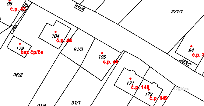 Žireč 45, Dvůr Králové nad Labem na parcele st. 105 v KÚ Žireč Městys, Katastrální mapa