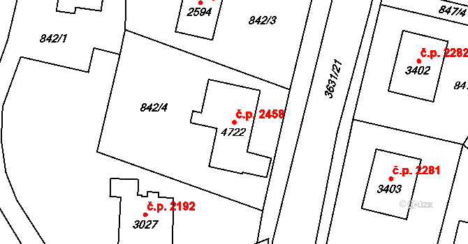 Dvůr Králové nad Labem 2458 na parcele st. 4722 v KÚ Dvůr Králové nad Labem, Katastrální mapa
