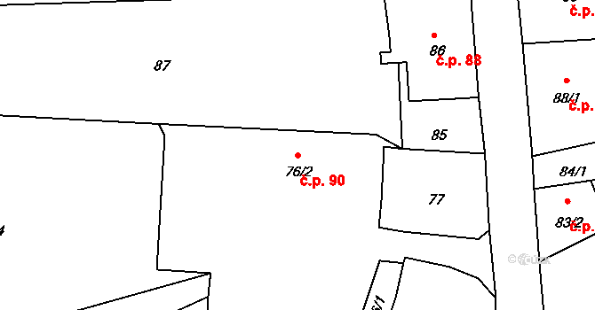 Dolní Libchava 90, Česká Lípa na parcele st. 76/2 v KÚ Dolní Libchava, Katastrální mapa