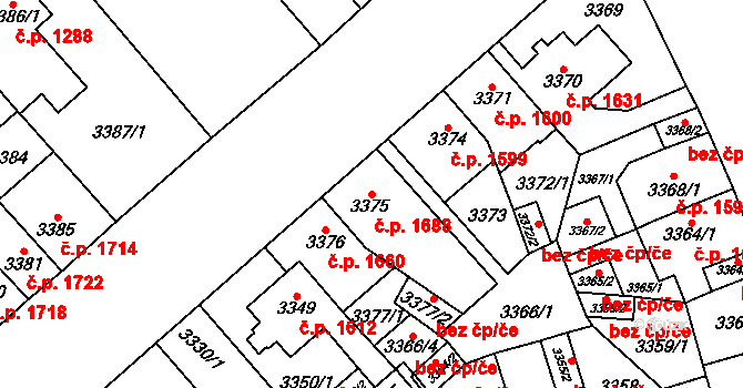 Chomutov 1688 na parcele st. 3375 v KÚ Chomutov I, Katastrální mapa