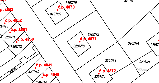 Chomutov 4871 na parcele st. 3207/10 v KÚ Chomutov II, Katastrální mapa