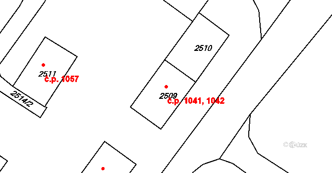 Jirkov 1041,1042 na parcele st. 2509 v KÚ Jirkov, Katastrální mapa