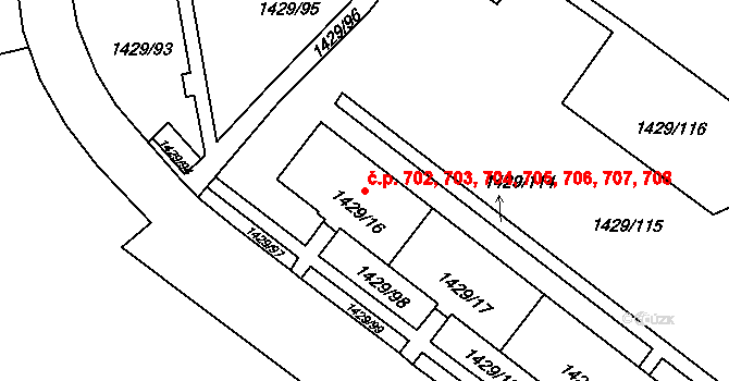 Liberec VI-Rochlice 702,703,704,705,706,, Liberec na parcele st. 1429/16 v KÚ Rochlice u Liberce, Katastrální mapa