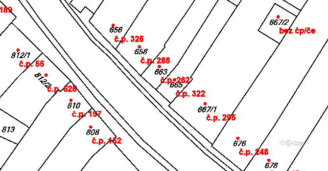 Blučina 322 na parcele st. 665/1 v KÚ Blučina, Katastrální mapa