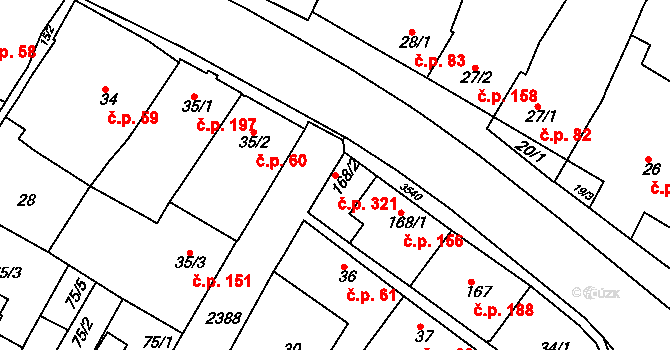 Rosice 321 na parcele st. 168/2 v KÚ Rosice u Brna, Katastrální mapa