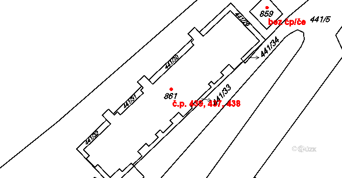 Rokytnice 437,438,439, Vsetín na parcele st. 861 v KÚ Rokytnice u Vsetína, Katastrální mapa