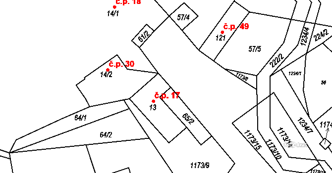 Nučice 17 na parcele st. 13 v KÚ Nučice, Katastrální mapa