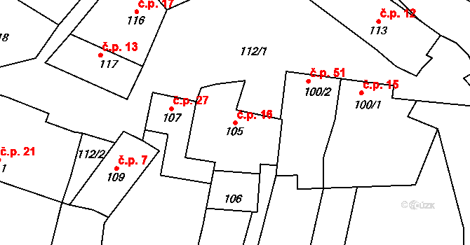 Nuzířov 16, Malhostovice na parcele st. 105 v KÚ Nuzířov, Katastrální mapa