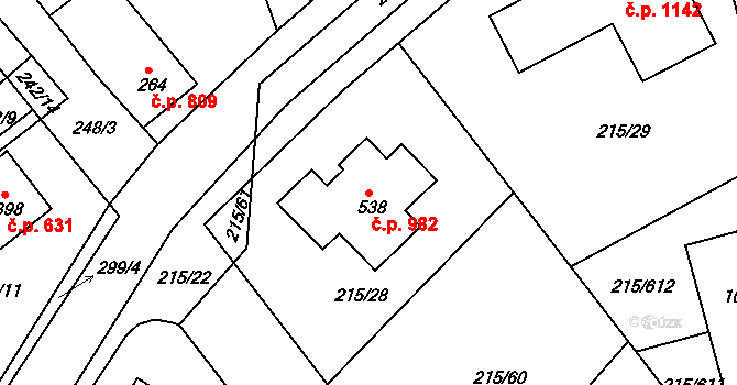 Rudná 982 na parcele st. 538 v KÚ Hořelice, Katastrální mapa