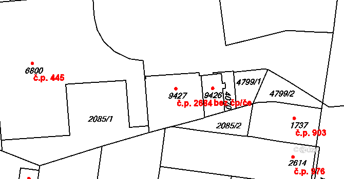Zelené Předměstí 2684, Pardubice na parcele st. 9427 v KÚ Pardubice, Katastrální mapa