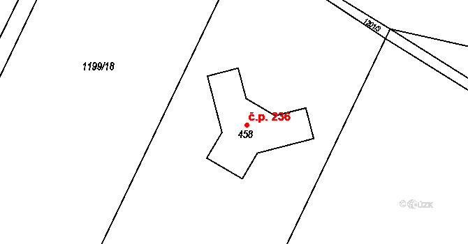 Guty 236, Třinec na parcele st. 458 v KÚ Guty, Katastrální mapa