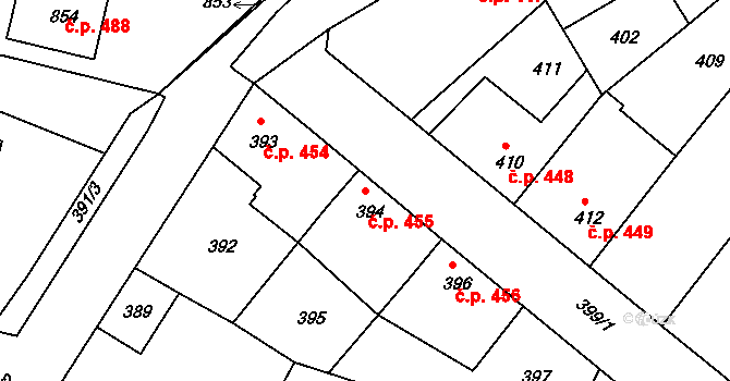 Týnec nad Labem 455 na parcele st. 394 v KÚ Týnec nad Labem, Katastrální mapa